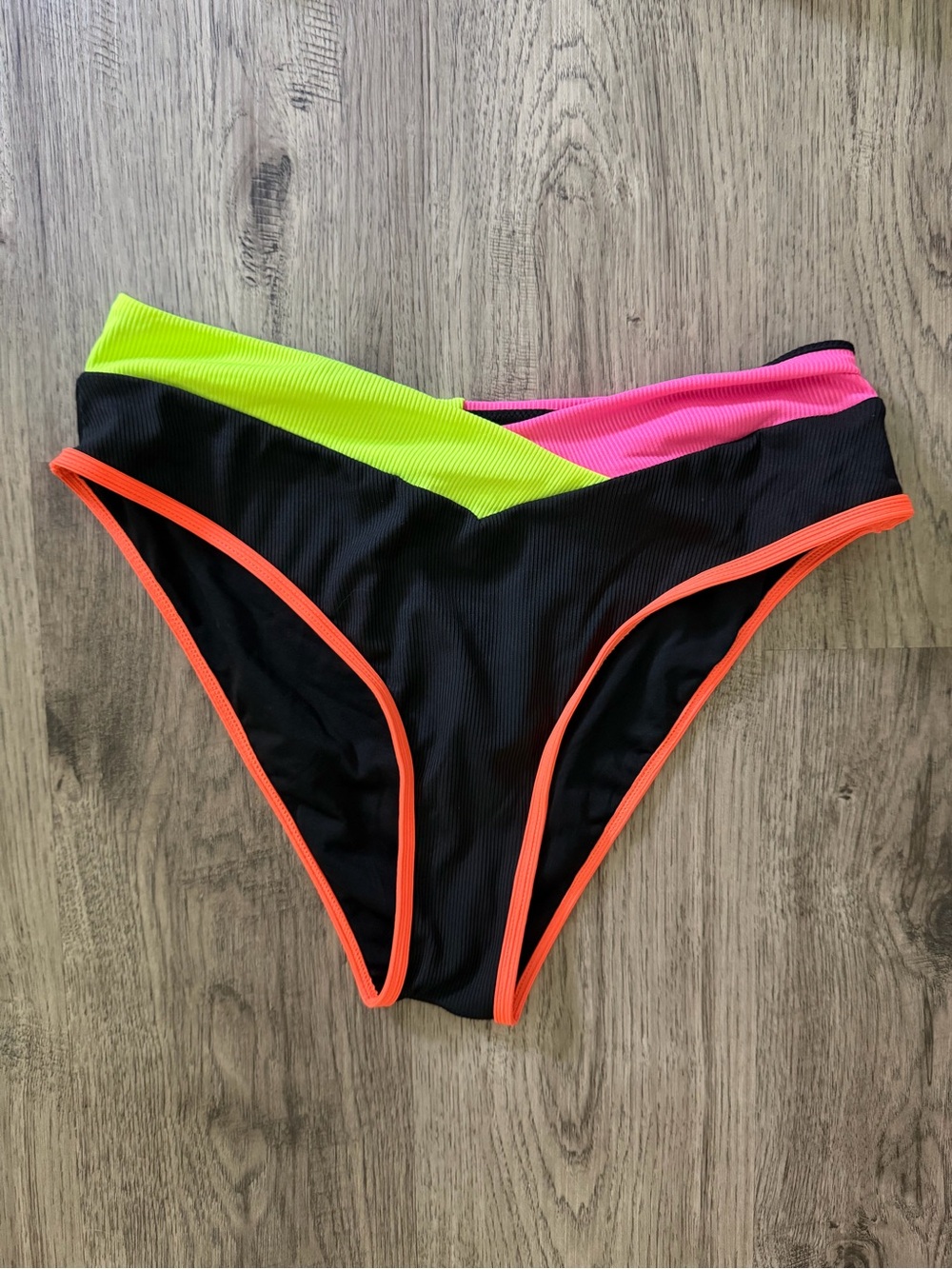Black Bikini Bottom with Neon Pink, Lime & Orange Trim